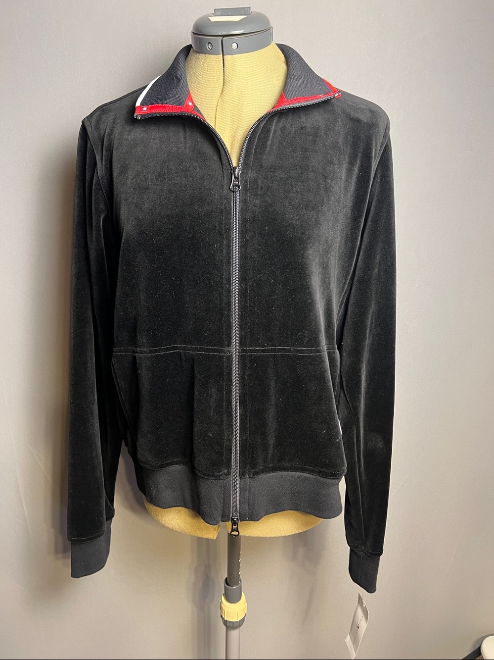 Vintage Y2K 2002 Tommy Hilfiger Jeans Black Velour Zip Track Jacket Women’s XL